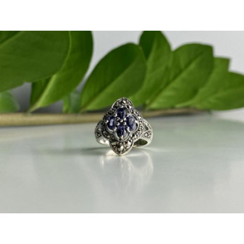 Vintage 925 Sterling Silver Amethyst & Marcasites Ring Size 6