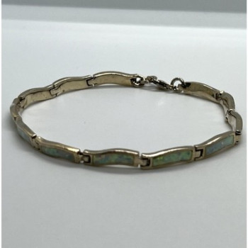925 Sterling Silver Opal Bracelet 7.5 in