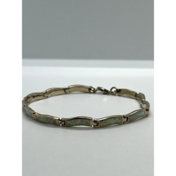 925 Sterling Silver Opal Bracelet 7.5 in