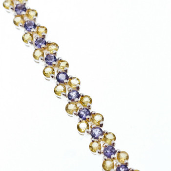 925 Sterling Silver Citrine & Amethyst Bracelet Size 7.5 IN