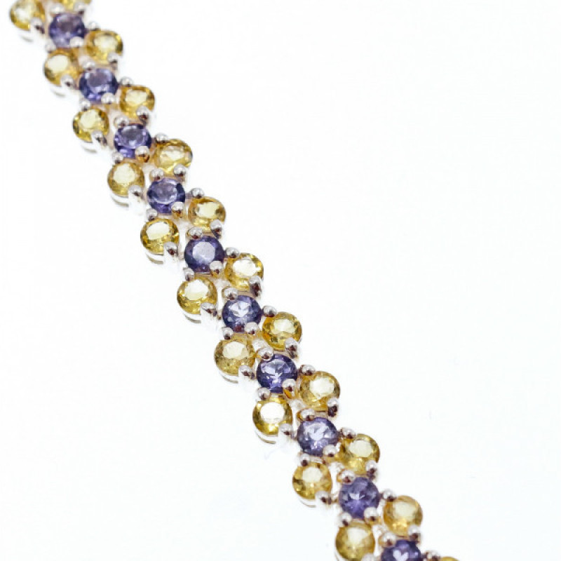 925 Sterling Silver Citrine & Amethyst Bracelet Size 7.5 IN