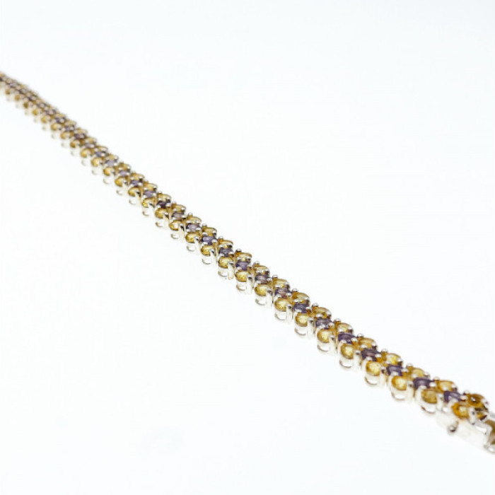 925 Sterling Silver Citrine & Amethyst Bracelet Size 7.5 IN