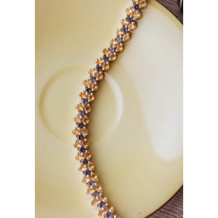 925 Sterling Silver Citrine & Amethyst Bracelet Size 7.5 IN