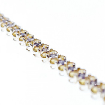 925 Sterling Silver Citrine & Amethyst Bracelet Size 7.5 IN