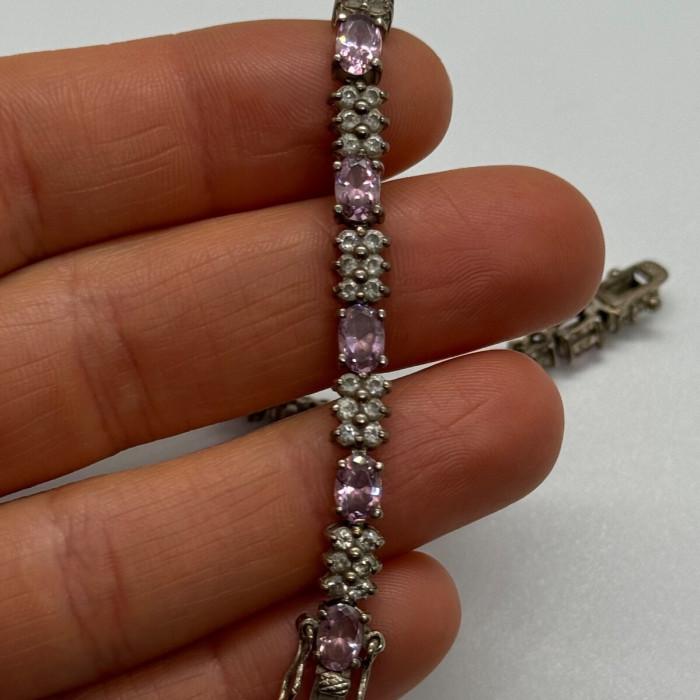 925 Sterling Silver Morganite & Goshenite Bracelet