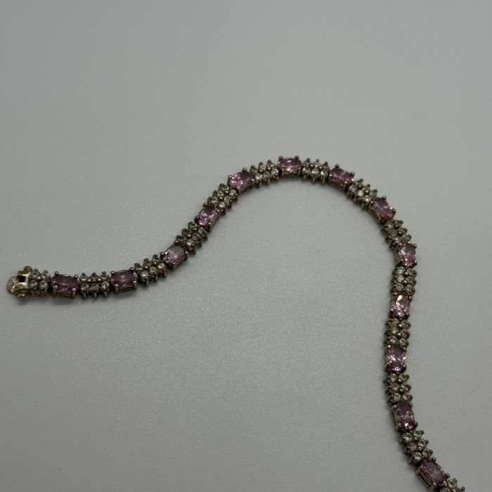 925 Sterling Silver Morganite & Goshenite Bracelet