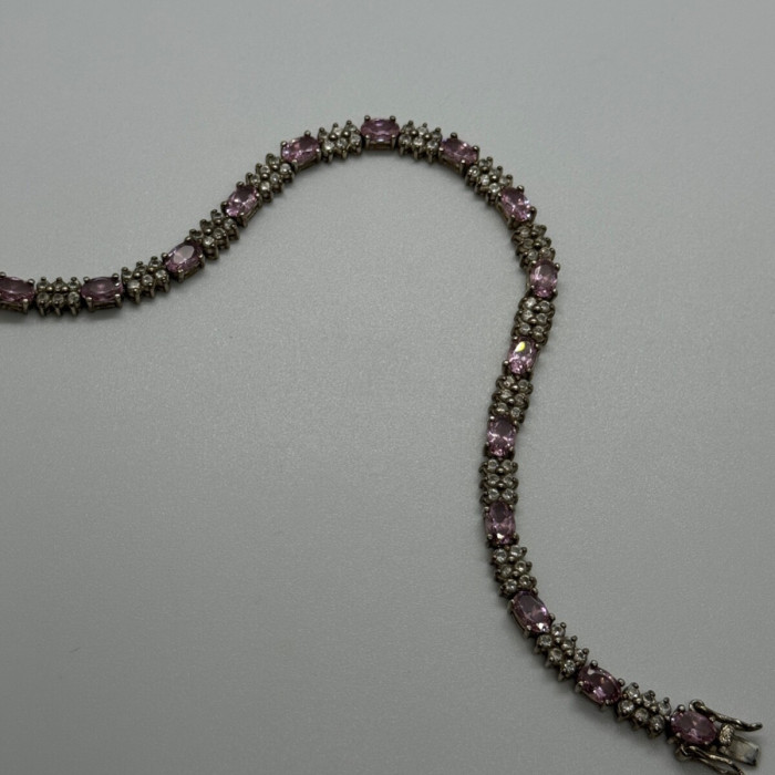 925 Sterling Silver Morganite & Goshenite Bracelet