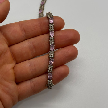 925 Sterling Silver Morganite & Goshenite Bracelet