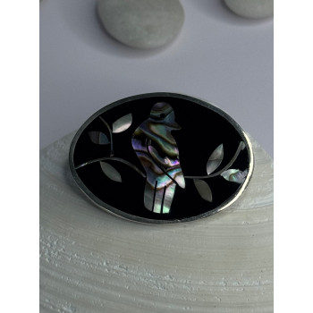 Vintage 925 Sterling Silver Abalone Bird Brooch  Length 1.10 inch