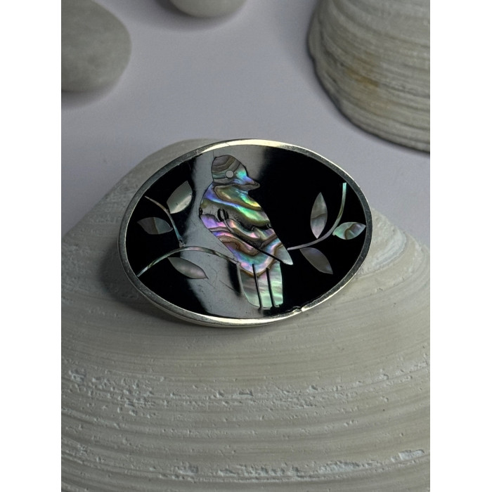 Vintage 925 Sterling Silver Abalone Bird Brooch  Length 1.10 inch