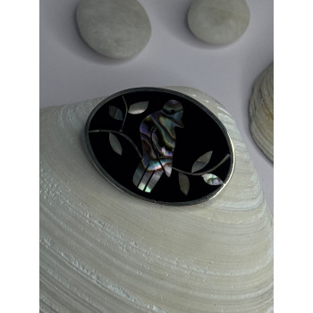 Vintage 925 Sterling Silver Abalone Bird Brooch  Length 1.10 inch