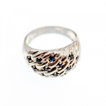 925 Sterling Silver Sapphires Ring Size 7
