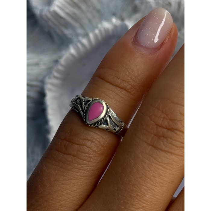 925 Sterling Silver Pink Turquoise Ring Size 3