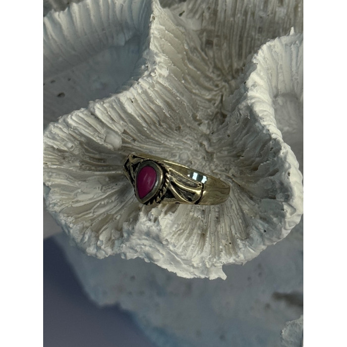 925 Sterling Silver Pink Turquoise Ring Size 3