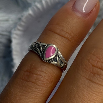 925 Sterling Silver Pink Turquoise Ring Size 3