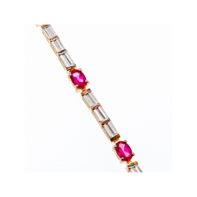 925 STERLING SILVER GOLD PLATED SPINEL & CZ BRACELET SIZE 7.5 IN