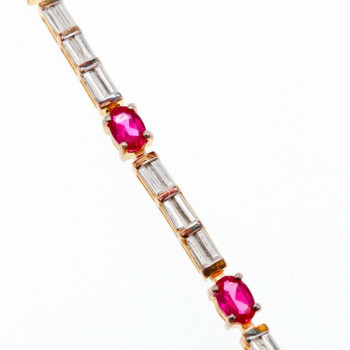 925 Sterling Silver Gold Plated Spinel & CZ Bracelet Size 7.5 IN