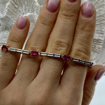 925 Sterling Silver Gold Plated Spinel & CZ Bracelet Size 7.5 IN