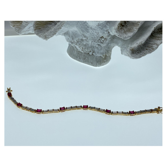 925 STERLING SILVER GOLD PLATED SPINEL & CZ BRACELET SIZE 7.5 IN