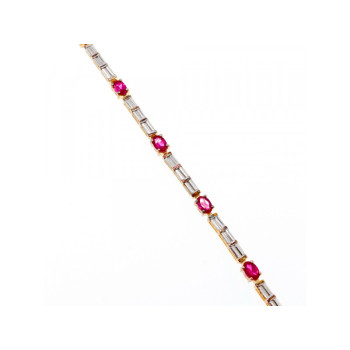 925 STERLING SILVER GOLD PLATED SPINEL & CZ BRACELET SIZE 7.5 IN