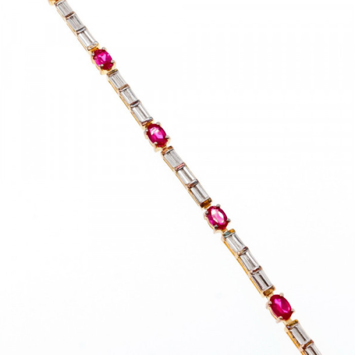 925 Sterling Silver Gold Plated Spinel & CZ Bracelet Size 7.5 IN