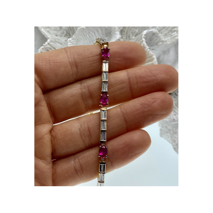 925 STERLING SILVER GOLD PLATED SPINEL & CZ BRACELET SIZE 7.5 IN