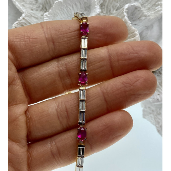 925 Sterling Silver Gold Plated Spinel & CZ Bracelet Size 7.5 IN