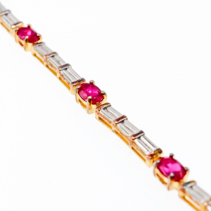 925 Sterling Silver Gold Plated Spinel & CZ Bracelet Size 7.5 IN