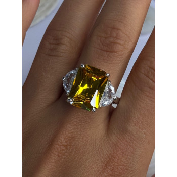 925 Sterling Silver Citrine & Beryl Ring Size 11
