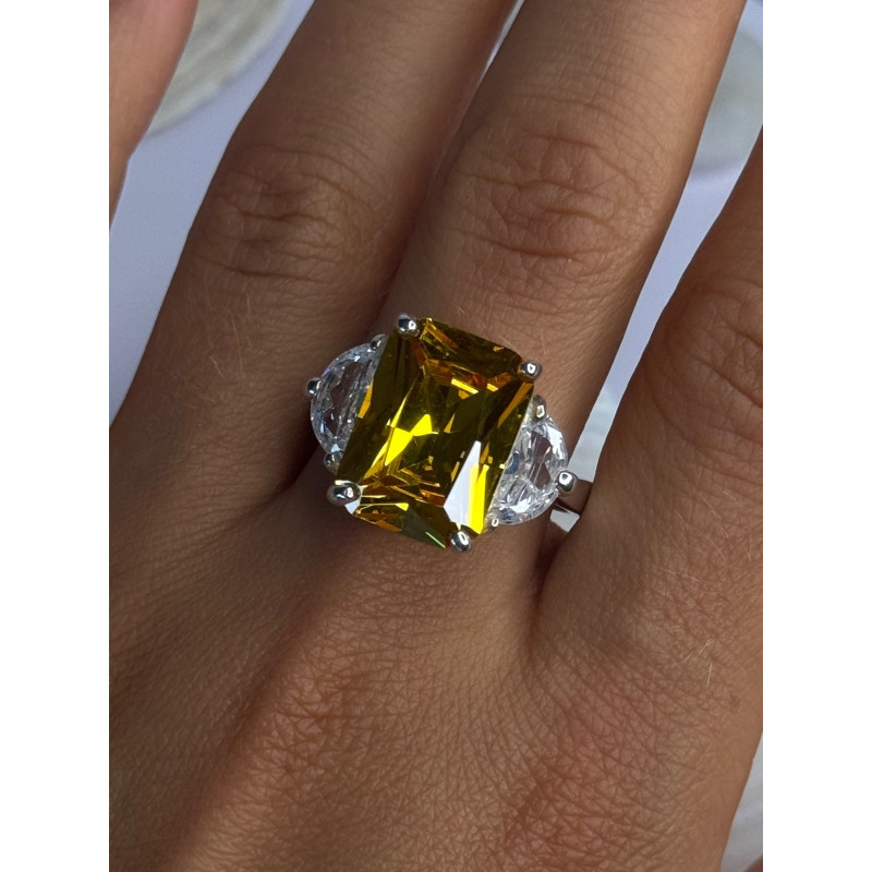 925 Sterling Silver Citrine & Beryl Ring Size 11