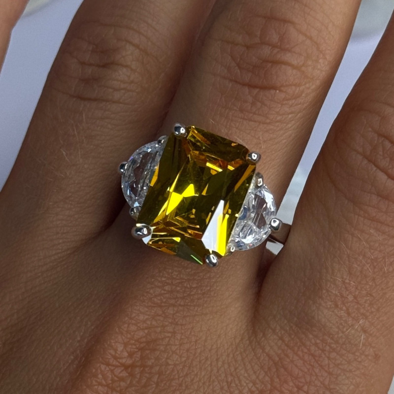 925 Sterling Silver Citrine & Beryl Ring Size 11