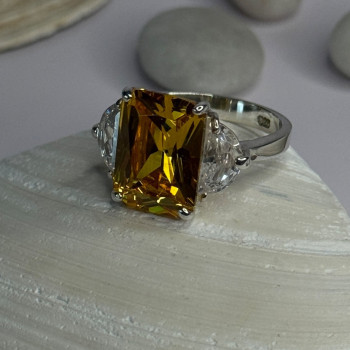 925 Sterling Silver Citrine & Beryl Ring Size 11