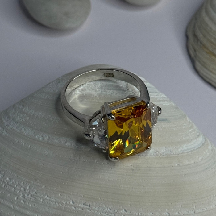 925 Sterling Silver Citrine & Beryl Ring Size 11