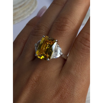925 Sterling Silver Citrine & Beryl Ring Size 11