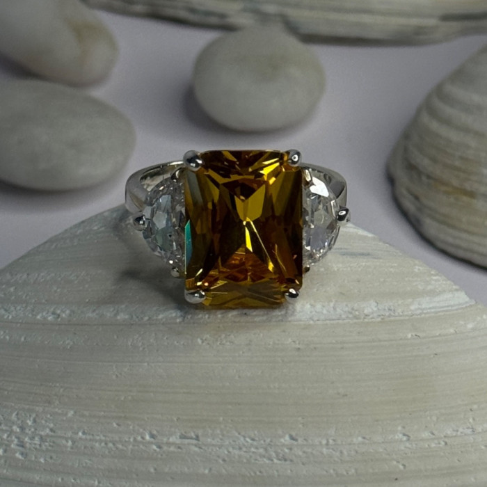 925 Sterling Silver Citrine & Beryl Ring Size 11