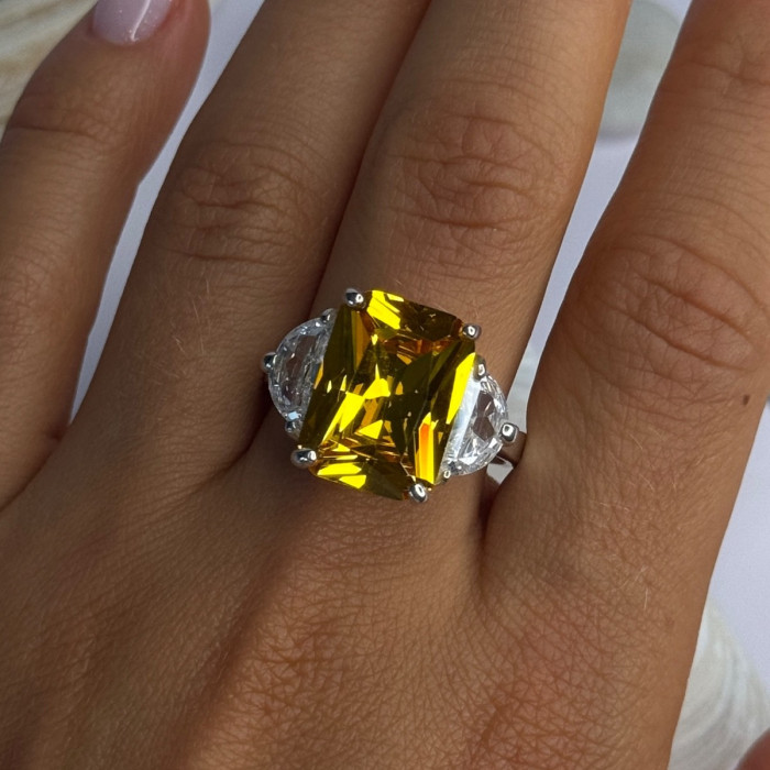 925 Sterling Silver Citrine & Beryl Ring Size 11