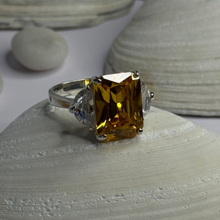 925 Sterling Silver Citrine & Beryl Ring Size 11