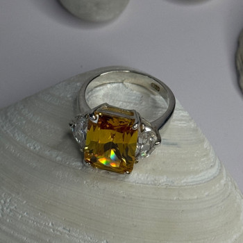 925 Sterling Silver Citrine & Beryl Ring Size 11