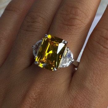 925 Sterling Silver Citrine & Beryl Ring Size 11