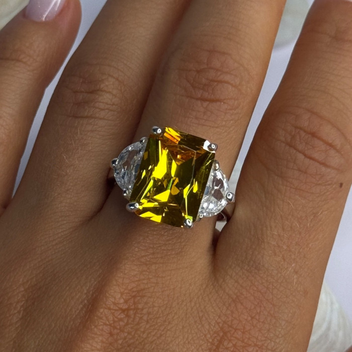 925 Sterling Silver Citrine & Beryl Ring Size 11