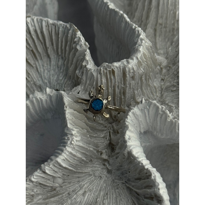 925 Sterling Silver Turquoise Turtle Ring Size 3.5