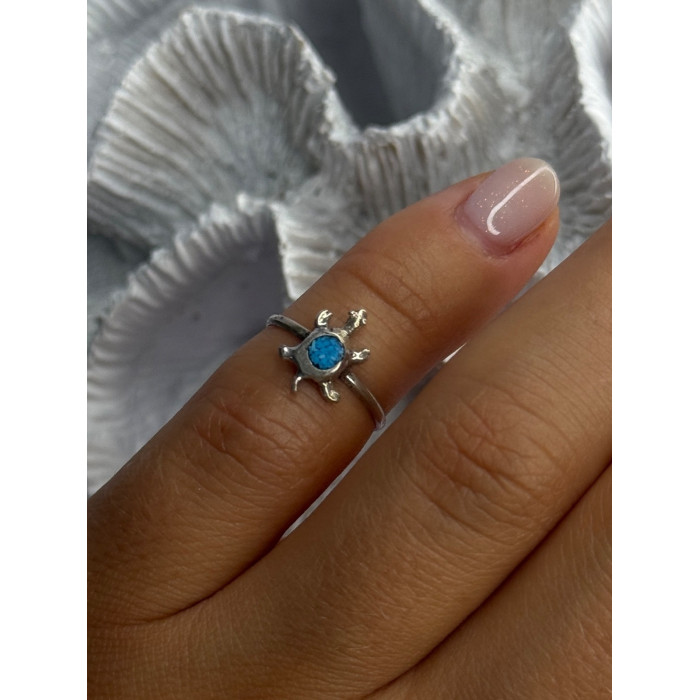 925 Sterling Silver Turquoise Turtle Ring Size 3.5