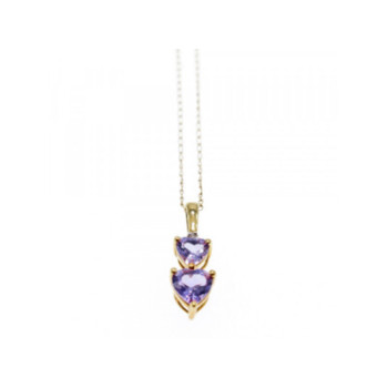 10K YELLOW GOLD AMETHYST & DIAMOND HEARTS CHAIN WITH PENDANT