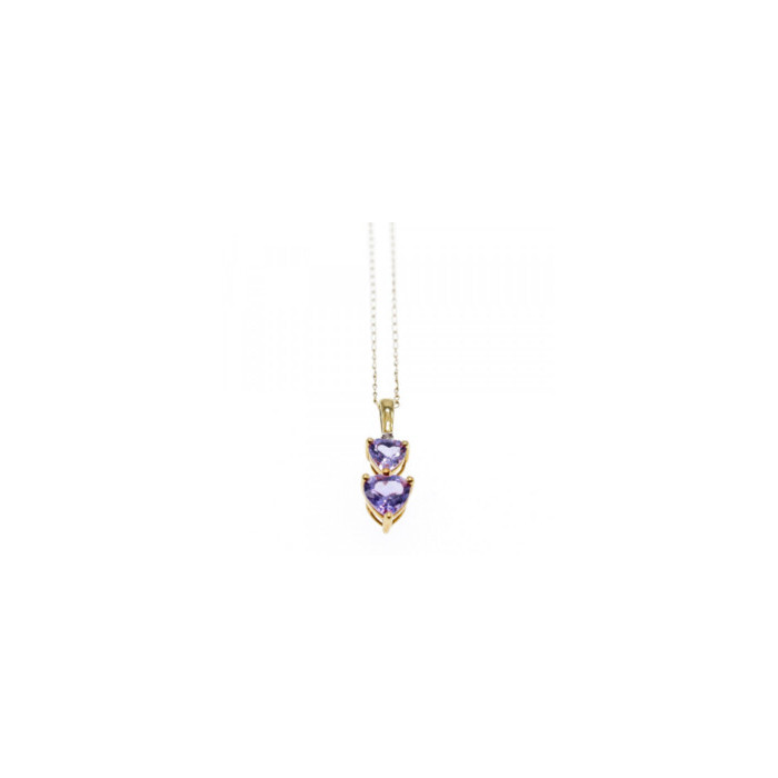 10K YELLOW GOLD AMETHYST & DIAMOND HEARTS CHAIN WITH PENDANT