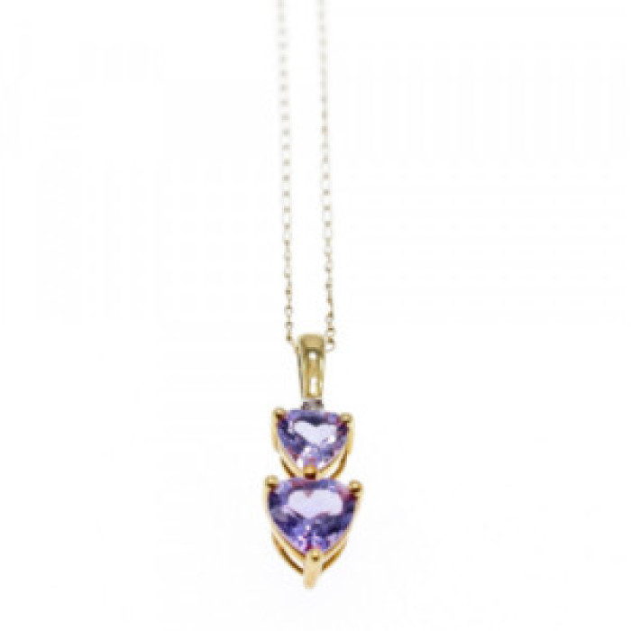 10K Yellow Gold Amethyst & Diamond Hearts Chain With Pendant