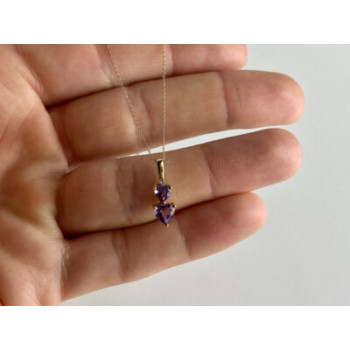 10K YELLOW GOLD AMETHYST & DIAMOND HEARTS CHAIN WITH PENDANT