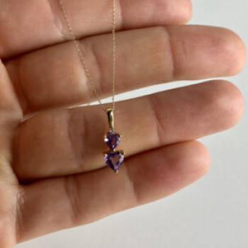 10K Yellow Gold Amethyst & Diamond Hearts Chain With Pendant
