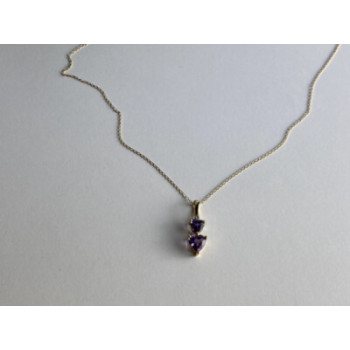 10K YELLOW GOLD AMETHYST & DIAMOND HEARTS CHAIN WITH PENDANT