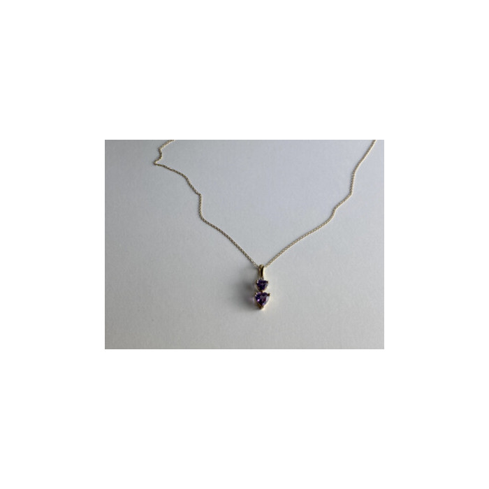 10K YELLOW GOLD AMETHYST & DIAMOND HEARTS CHAIN WITH PENDANT