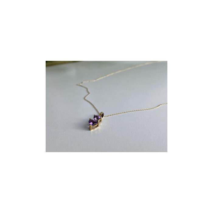10K YELLOW GOLD AMETHYST & DIAMOND HEARTS CHAIN WITH PENDANT